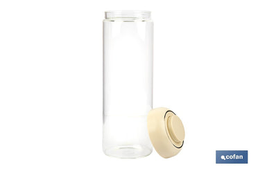 Cofan – Bote de Vidrio Borosilicato con Tapa Beige | 1,7 L | Cierre Hermético a Presión | Conservación de Alimentos